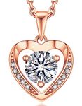 MomentWish Heart Necklace for Women, 1Carat Moissanite Necklace Rose Gold, D Color VVS1 Simulated Diamond 925 Sterling Silver Accent Necklace