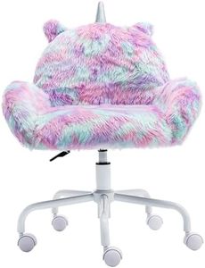 Cute Fluffy Kids Desk Chair Swivel Furry Teens Computer Chair with Arm Wheels Faux Velvet Adjustable Child Chairs for Student Girls Bedroom Study Table, Purple Unicorn