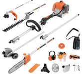 PROYAMA 26cc 6 in 1 Multi Functional Trimming Tools, Gas Hedge Trimmer, Weed Eater, String Trimmer, Brush Cutter, Edger, Pole Saw Chainsaw Pruner with Extension Pole