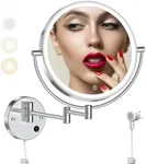 Rocollos 9" Plug-in Wall Mounted Lighted Makeup Mirror 1X/10X Magnification, Super Large Double Sided LED Vanity Mirror for Bathroom, 3 Color Dimmable 360°Swivel Extendable Shaving Cosmetic Mirror