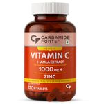 Carbamide Forte Natural Vitamin C Supplements Amla Extract With Zinc For Immunity & Skincare | Vitamin C Tablets - 120 Tablets