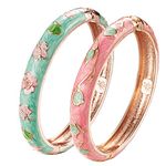 UJOY Fashion Cloisonne Jewelry Bangles Bracelets Flower Enamel Bangle Sets Gift Box for Women 55A61 Pink