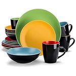 vancasso Allegro Matte Dinnerware Set - 16 Pieces Dinner Set Multicolored Stoneware Crockery with 10.7 inch Dinner Plate 8 inch Dessert Plate 7 inch Bowl and 14 oz Mug, Service for 4