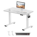 FLEXISPOT ONE PIECE Electric Standing Desk Height Adjustable Standing Desk Sit Stand Desk Adjustable Desk Stand Up Desk for Home Office (100 * 60cm White Frame+ White Desktop)