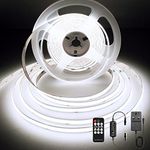 BERIXDEEP COB LED Strip Kit, Dotless LED Strip with Remote and Power Supply, DC24V, CRI>90, 8mm Width, Dimmable Continuous LED Strip Lights for Bedroom Decoration, 5M, Cool White 6000K