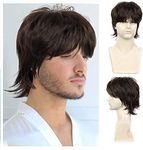 QUEENTAS Short Brown Hair Wig for Men 70s Disco Full Head Rocker Punk Wig Mullet Wolf Synthetic Men Wigs for Cosplay Diwali