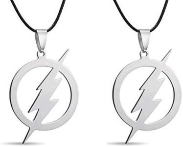 Rinhoo Stainless Steel Superhero Flash Lightning Pendant Necklace for Men boy Gift (2pc-Flash)