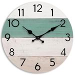 KECYET Wall Clock Silent Non-Ticking Wooden Clocks Battery Operated 8 Inch Small Country Retro Rustic and Beach Style Decorative for Living Room, Kitchen, Home,Bathroom, Bedroom (Green)