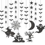 COLOFALLA 12pcs Halloween Hanging Decorations Indoor Ceiling Decorations Bat Spider Ghost Haunted House Decorations Hanging Paper Streamer Backdrop