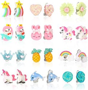 12 Pairs Kids Clip On Earrings for Girls, No Pierced Design Earrings, Rainbow Earrings for Kids, Princess Clip-on Earrings, Clip On Earrings Stud Set, Dress Up Princess Jewelry Accessories Best Gift