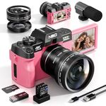 NBD 4K Digital Cameras for Photography - 48MP/60FPS Video Camera for Vlogging, WiFi & App Control, YouTube Vlogging Camera with 32GB TF Card. Wide-Angle & Macro Lens Included (Black) (Pink)