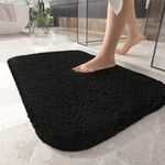 Color&Geometry Bath Mat, 20"x32" Large Soft Bathroom mat Fluffy Absorbent Thick Shaggy Bath Rug, Non Slip Machine Washable Floor Bath Mats for Bathroom Washroom, Black Bathroom Rug