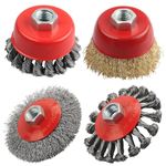 AOKLIT 4 Pack Wire Wheel Brush Cup Brush Set , 3-inch and 4-inch Coarse Crimped Wire/Knotted Wire Cup Brush,for 5/8 Inch 11 Threaded Arbor Angle Grinder,for metal derusting,Grinding