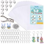 FEPITO 81 Pcs Shrinking Plastic Sheet Kit，Includes 20 Blank Heat Art Paper Sheets，Hole Punch,30 Keychains,20 Ear Hooks and 10 Brooches，Shrinkles Film Paper Craft Accessories for Kids