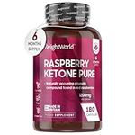 Pure Raspberry Ketones - 6 Months Supply - 180 High Strength Raspberry Ketone Capsules - Suits Low Carb & Keto Diet - Feel Fuller & Lighter - Vegan Ketones Supplements for Men & Women - Made in the UK