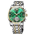 OLEVS Automatic Watches for Men Green Dial Self Winding Stainless Steel Men Dress Watch Waterproof Luminous Tourbillon Skeleton Mens Watch Business Formal Date Day Men Mechanical Watches