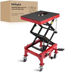 Nilight Motorcycle Lift Table Jack 300 LBS Heavy Duty Hydraulic Motorcycle Scissor Jack Lifts Table Foot Pedal with 4 Caster Wheels Wide Deck for Motorbike Dirt Bike ATV Garage Repair Tool, Red