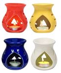 Mkd2 Rise Ceramic Aroma Oil Diffuser Burner Lamp -Set of 4 (Red-Yellow-Blue-White) Multicolour for Home Fragrance