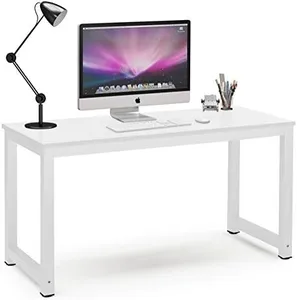 Tribesigns Computer Desk, 55 inch Large Office Desk Computer Table Study Writing Desk for Home Office, White + White Leg