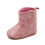 Baby Girls Boys Soft Leather Western Boots Cowboy Bootie Soft Sole Non-Slip Crib Shoes for Infant Toddler(Pink,0-6months)