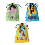 hexafun 100% Organic Printed Cotton Men's Shoe Bags for Travel and Storage | for Dustproof Packing | Portable Footwear Organizer Bag | Drawstring Shoe Covers - Pack of 3