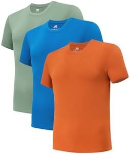 DAVID ARCHY Men's Undershirt Bamboo Rayon Moisture-Wicking T-Shirts Stretch Crewneck Tees for Men, 3-Pack (M, High Tide Blue/Aquifer Green/Tomato Cream)