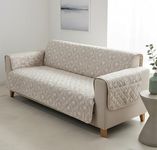 House of Quirk 'Mughal Series' Anti-Slip Sofa Cover Mat with Pocket | Polyester Couch Protector for Pets, Kids & Spills (Beige Blossom, 180x210cm, Four Seater)