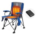 DEERFAMY Heated Camping Chair with 15000 mAh 12V Battery Pack, Heated Back & Seat, 3 Heat Levels, with Cup Holder, Rich Pockets, Travel Bag for Camp and Outdoors Sports, Supports 330 lbs, Blue