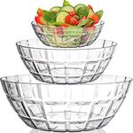 Okllen Set of 3 Plastic Serving Bowls, Clear Mixing Bowls Crystal Plastic Bowls for Salad, Party Snack, Popcorn, Chip and Dip, Break Resistant, 14 Oz/51 Oz/115 Oz