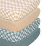 The Peanutshell Organic Crib Sheets for Boys or Girls, Breathable Super Soft 100% Jersey Cotton, Checkered Baby Items, Gender Neutral Nursery Bedding, 4 Pack Set for 28x52 Mattresses, Brown Beige Teal