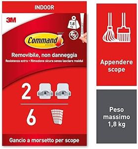 Command Broom Gripper, 2 Broom Holders and 6 Adhesive Strips - Suitable for Storing Brooms and Mops - Damage Free Hanging