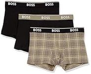 BOSS Men's 3-Pack Bold Logo Multi Design Trunks, Black/Green Plaid/Black, Medium