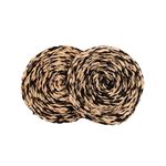 KAZI Essentials Boho Round Woven Trivets - Set of 2, Natural Wicker Raffia Hot Pads, Braided Heat Resistant Non-Slip Weave, Eco-Friendly Handmade by African Artisans (10" Round, Black & Natural)