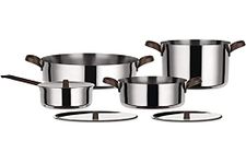 Alessi PU100S7 Edo Pu100S7-Design Cookware Set, Handles in 18/10 Pvd Coating, Brown, 7 Pieces, Stainless Steel