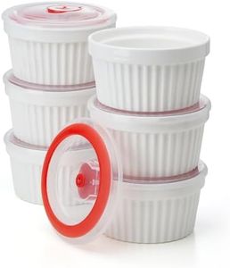 Sweese 8 oz Ramekins with Lid, Porcelain Creme Brulee Souffle Dishes, White Pudding Custard Cups Ramiken for Baking, Dishwasher and Oven Safe, Set of 6