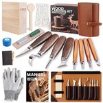 Wood Carving Kit Woodworking Chisel: Bluvizo Professional Whittling Craft Set, 25 Pcs Deluxe Hand Tool Kit with Luxury Leather Case, Gift for Beginners Adults Kids DIY Fun