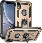 Cavor for iPhone XR Case (6.1") TPU Case PC Bumper 360° Rotation Ring Holder Kickstand Back Cover [Work with Magnetic Car Mount] Shockproof Protective Cover-Gold