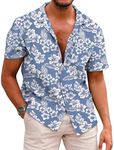 COOFANDY Men Linen Aloha Shirts Button Up Lightweight Beach Wear Wedding T Shirts