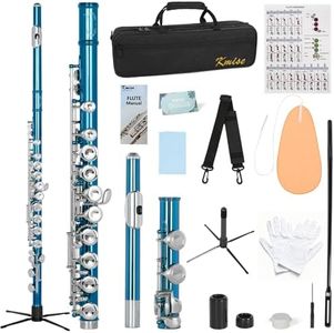 Kmise Closed Hole C Flute, Responsive Flute Instrument, Premium and Durable Flutes with Gig Bag, Collapsible Stand, Beginner's Guide, Cleaning Kit - Effortless for Beginners, Students (Blue)