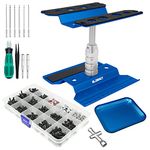 GLOBACT RC Car Repair Work Stand Repair Tool Set 360 Degree Rotation and 521 PCS RC Screws Kit and RC Screwdrivers and Screws Pallet Kit for 1/8 1/10 1/12 1/16 1/18 RC Car Truck Crawler (Blue)