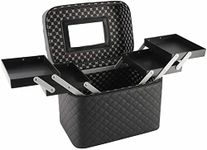 INOVERA (LABEL) Faux Leather Solid 18 Cms Professional Cosmetic Makeup Kit Storage Organizer Toiletry Vanity Bag With Foldable Tray & Mirror, Black, Cosmetics