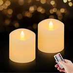 3x3 Flickering Flameless Candles Set of 2, 2AA Battery Life 600 Hours Battery Candles Flickering with Timer,3 inch Flameless Candles with Remote for Valentines Day Decorations Indoor/Outdoor, Ivory