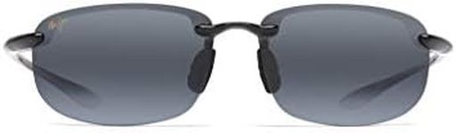 Maui Jim Men's and Women's Hookipa Polarized Rimless Sunglasses, Gloss Black/Neutral Grey, Large