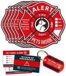 Pet Alert Stickers Static Cling Window Decals Emergency Pets Rescue Sign (6 Pack) with Bonus: Pet Home Alone Wallet Card & Key Tag - NO Adhesive, Removable, UV Resistant