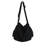 JQWSVE Canvas Messenger Bag Large Hobo Crossbody Bag with Multiple Pockets Canvas Shoulder Tote Bag for Women and Men, Black, 11.5*10*9in