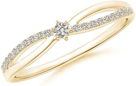 Angara 0.13 Ct Prong Set Round Diamond Split Shank Promise Ring, 14K Yellow Gold, Natural Side Stone, KI3, 2mm, Size 4, 1 Piece