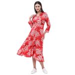 BIBA Women's Rayon Fit and Flare Below The Knee Formal Dress (ASSORTED1983EAW24RED