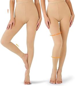 2 Pairs 15-20mmHg Compression Leggings for Women & Men, Medical Graduated Compression Tights Women, Footless Compression Stockings Support Compression Pantyhose for Varicose Veins, Edema, Dvt(Beige, Large)