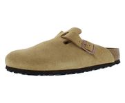 Birkenstock Men's Suede Soft Footbed Boston Clogs, Latte Cream, 8-8.5 Narrow