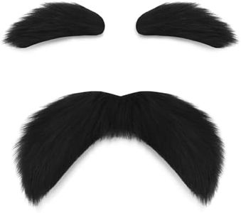 Black Mustache and Eyebrows, Novelty Cosplay Costume Accessories, Reusable Stick-on Fake Beard Mustaches Bushy Eyebrows for Dressup Day Halloween Party Favors Men Women